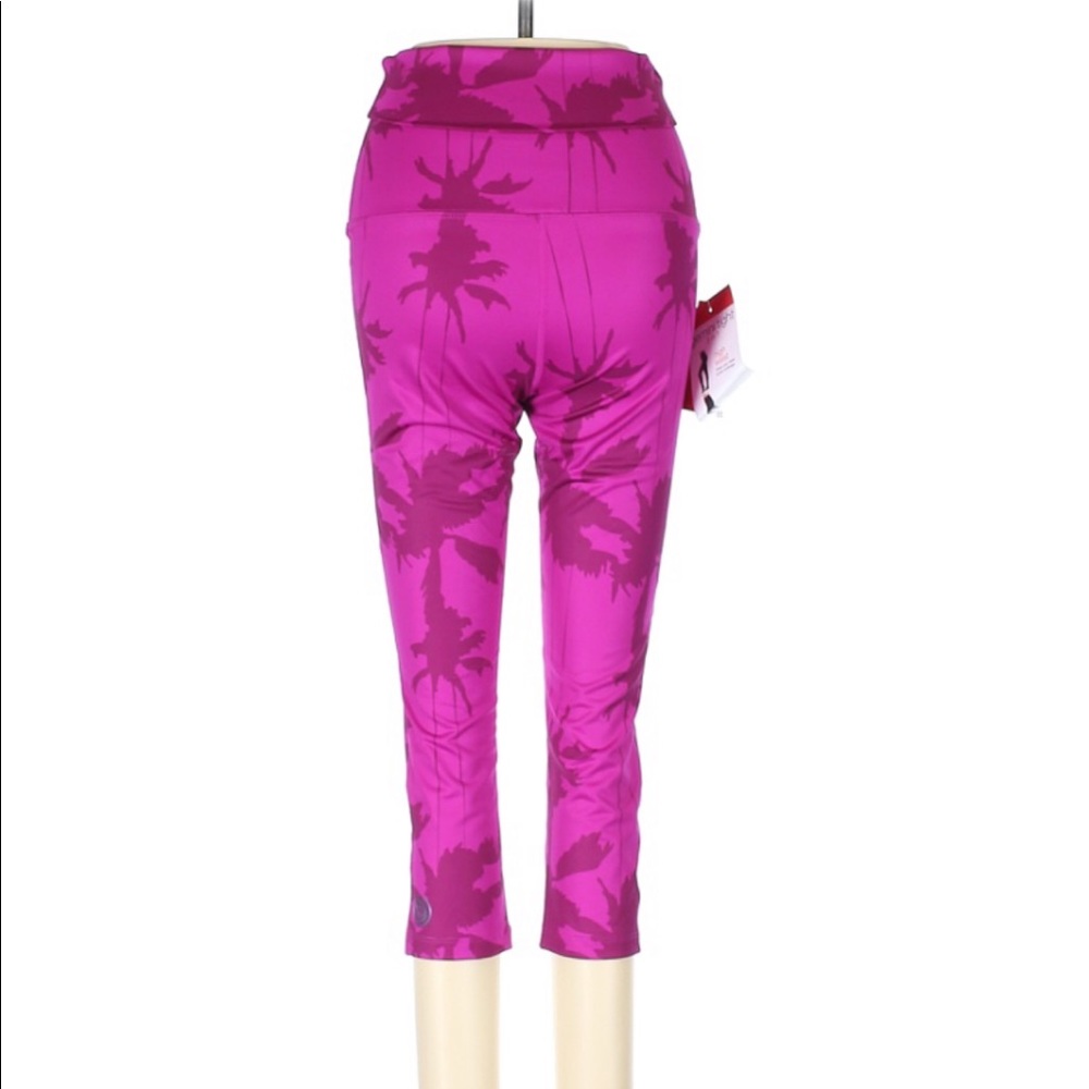 Pure Barre 3-in-1 fuchsia palm print Gemini Capri tights, Hi, Mid, & Low Rise